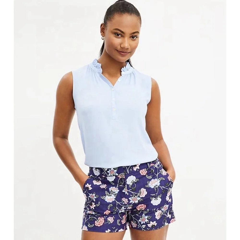 Loft The Riviera Shorts Blue Floral Print‎ Women's Size 12 Coastal Summer Casual